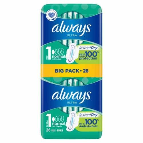 Always Ultra Normal Sanitary Towels Wings 26 Pads (Size 1)