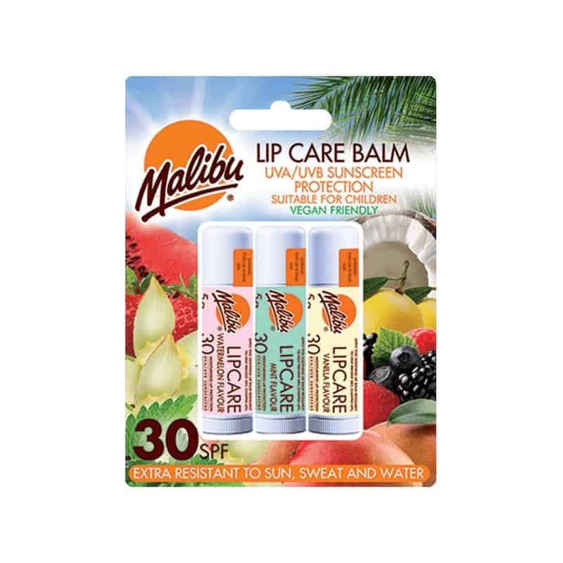 Malibu Lip Care Balm with SPF 30, 3 Pack, Watermelon, Mint and Vanilla ...