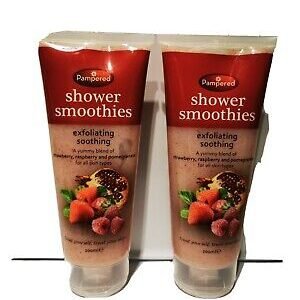 Pampered Shower Smoothies Exfoliating Soothing 200ml Strawberry, Raspberry and Promegranate