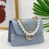 SHEIN Flower Embroidered Faux Pearl Decor Satchel Bag – Blue